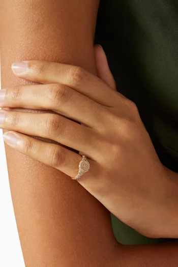 خاتم خنصر بيتيت مرصع بماس بافيه بني ذهب وردي عيار 18