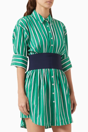 Michelle Striped Belted Mini Dress in Cotton-poplin