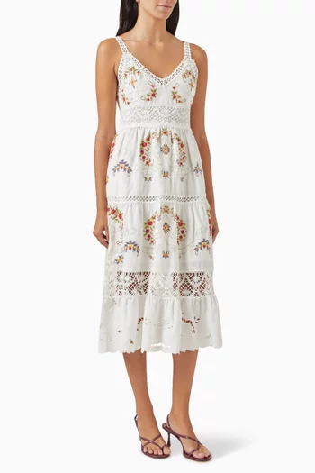 Edwina Embroidered Dress in Cotton-linen