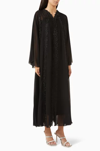 Lace Embroidered Abaya in Double Chiffon