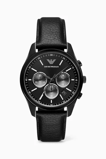 Antonio Chrono Steel & Leather Watch, 41mm