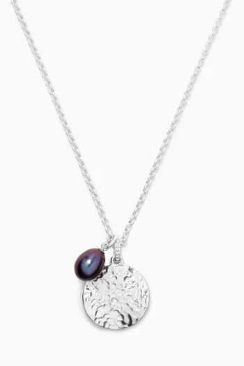Disc & Freshwater Pearl Pendant Necklace in Sterling Silver