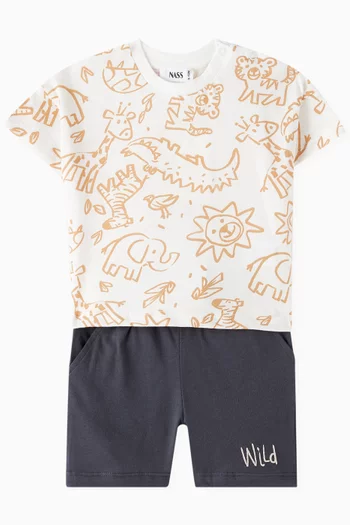 All-over Animal Print T-shirt & Shorts Set