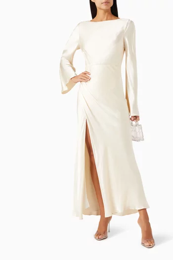 La Lune Gathered Maxi Dress in Satin