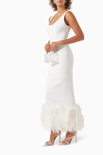 Manu Feather-trim Maxi Dress in Crepe