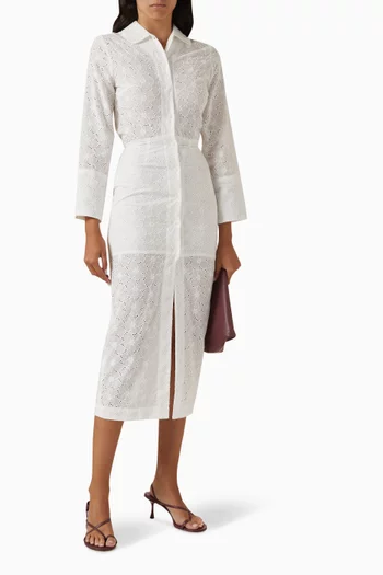 Eyelet Midi Shirt Dress in Cotton