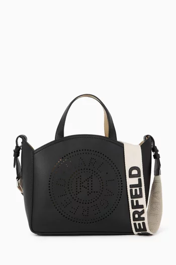 Small K/Circle Perforated Tote Bag in Leather