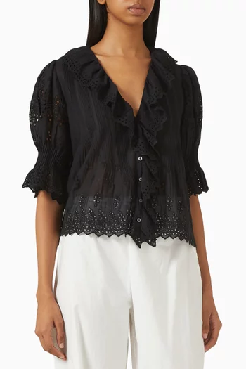 بلوزة هنري بكشكش قطن عضوي