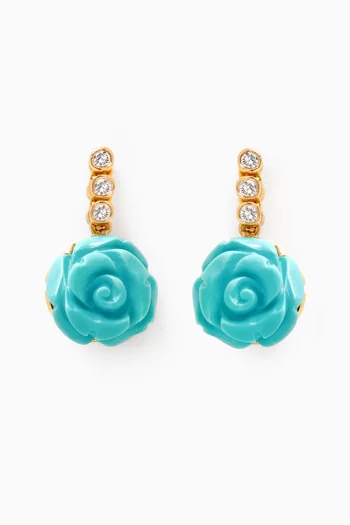 Flower Turquoise & Diamond Stud Earrings in 18kt Gold