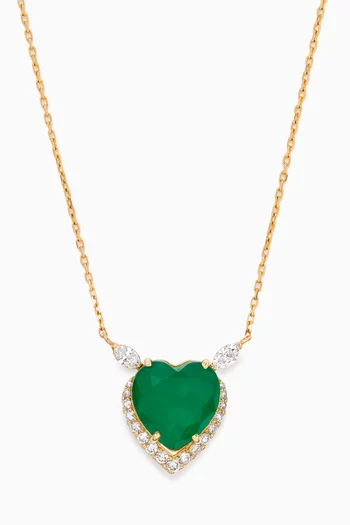 Heart-cut Emerald & Diamonds Necklace in 18kt Gold