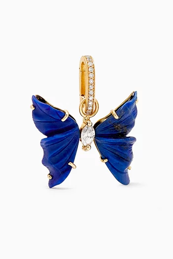 Carved Butterfly Lapis Lazuli & Diamond Charm in 18kt Gold