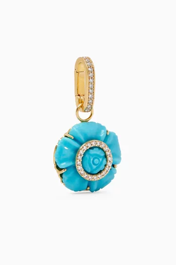 Flower Carved Turquoise & Diamond Charm in 18kt Gold