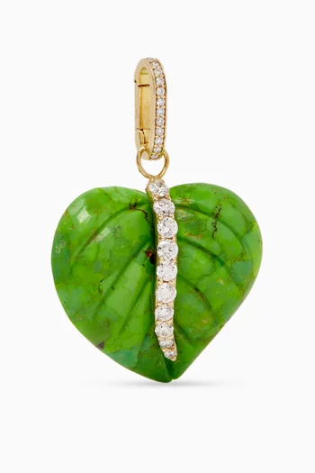 Heart Leaf Carved Turquoise & Diamond Charm in 18kt Gold