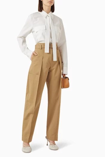 Wide-leg Belted Pants in Cotton