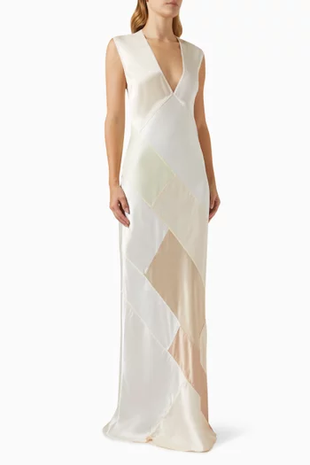 Lobelia Patchwork Maxi Dress in Satin