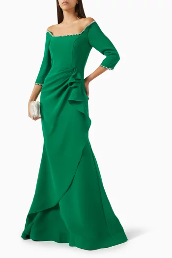 Off-shoulder Embellished Maxi Dress in Crepe