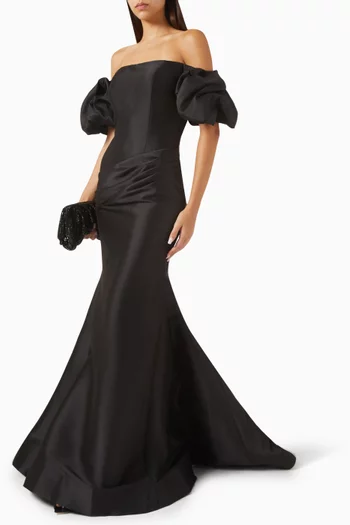 Off-shoulder Mermaid-cut Gown in Satin