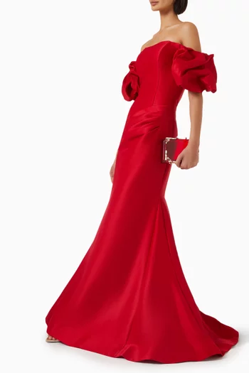 Off-shoulder Mermaid-cut Gown in Satin