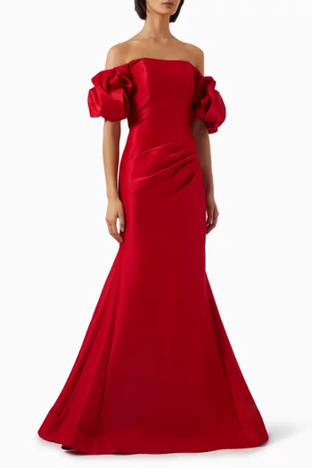 Off-shoulder Mermaid-cut Gown in Satin