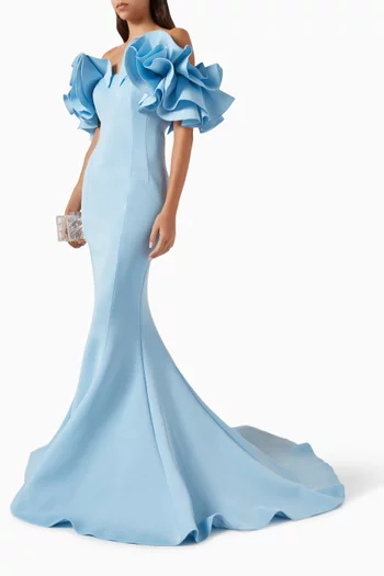 Ruffle Off-shoulder Gown in Scuba