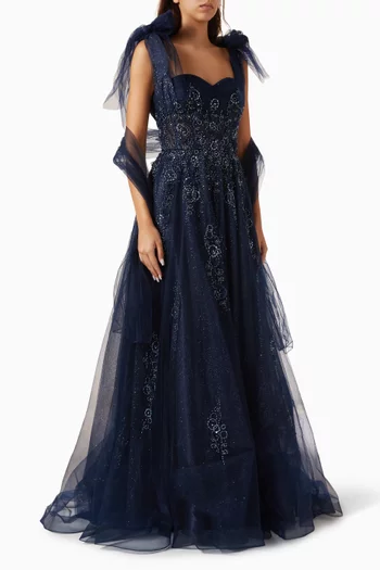 Bead-embellished Corset Gown in Tulle
