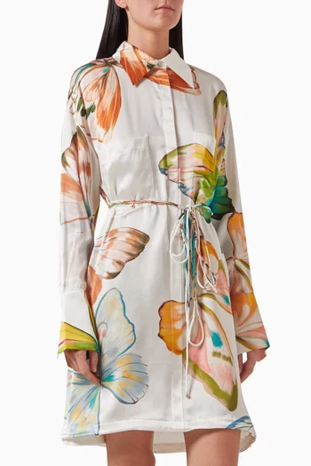 Elysia Papillon-print Shirt Mini Dress in Silk