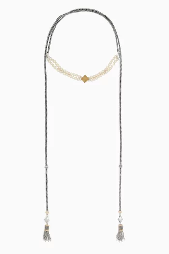 Wrap Around Pearl Necklace in Sterling Silver & 18kt Gold