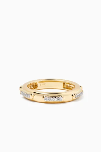 Diamond Top Stitch Band Ring in 14kt Gold