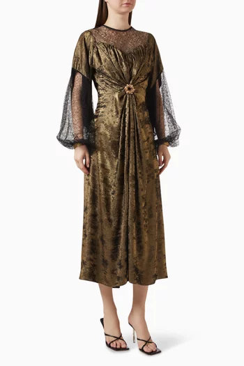 Indigo Brooch Dress in Crepe