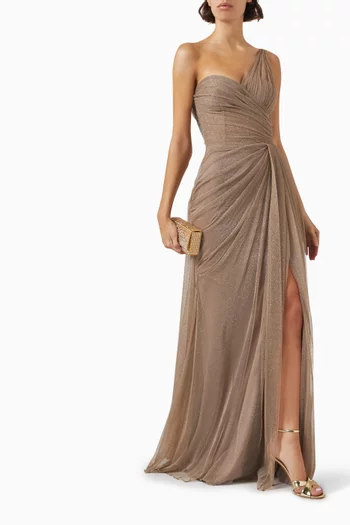 One-shoulder Draped Gown