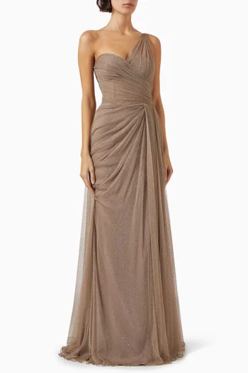 One-shoulder Draped Gown