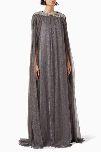 Embellished Loose-cut Gown in Tulle
