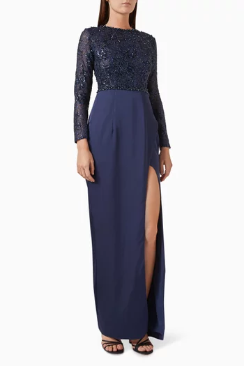 Embellished Wrap Gown in Crepe