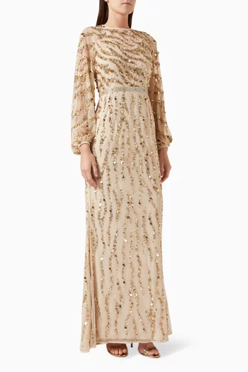 Sequin-embellished Trumpet Gown in Mesh