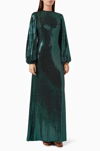 Sequined Bishop Sleeve Gown