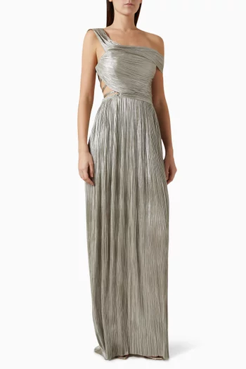 Serene Draped Maxi Dress in Metallic Silk-tulle
