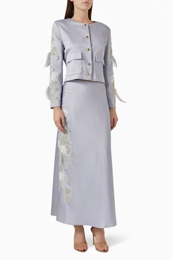 Floral Appliqué Jacket & Skirt Set in Satin