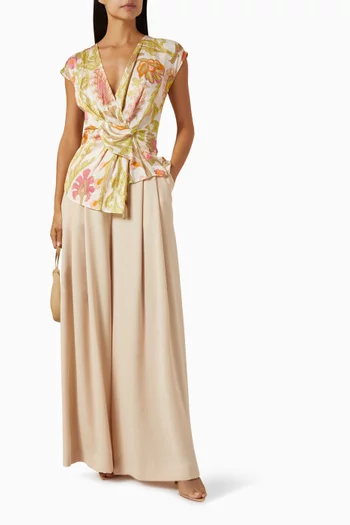 Floral-print Drape Blouse