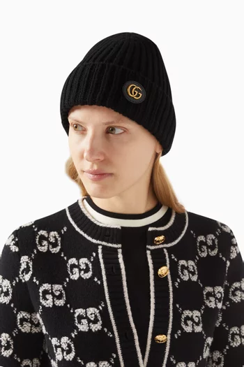 GG Ribbed Beanie in Wool-cashmere Knit