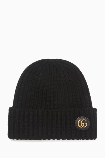 GG Ribbed Beanie in Wool-cashmere Knit