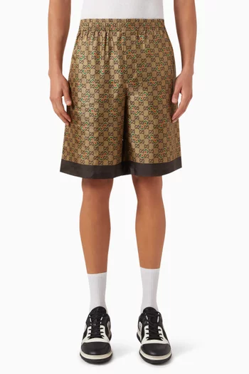 GG Horsebit-print Shorts in Silk-twill