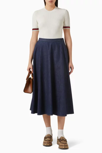 Embroidered Midi Skirt in Denim