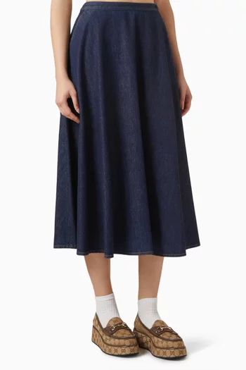 Embroidered Midi Skirt in Denim