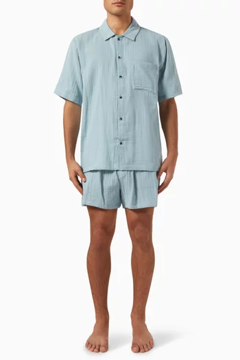 Shirt & Shorts Pyjama Set in Cotton-poplin