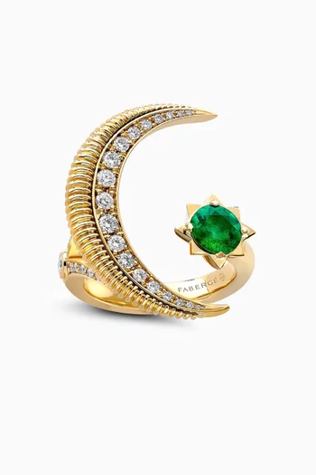 Colours of Love Baby Hilal Emerald & Diamond Ring in 18kt Yellow Gold