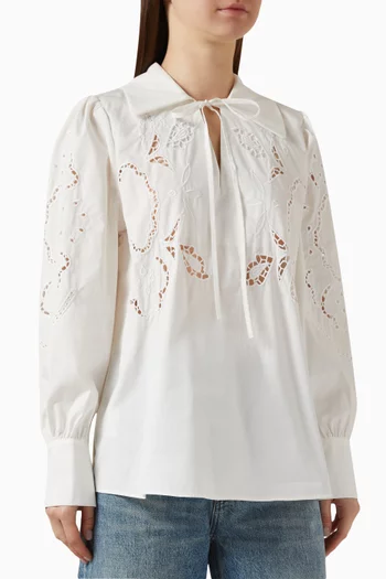 Tie-up Collar Lace Blouse in Cotton