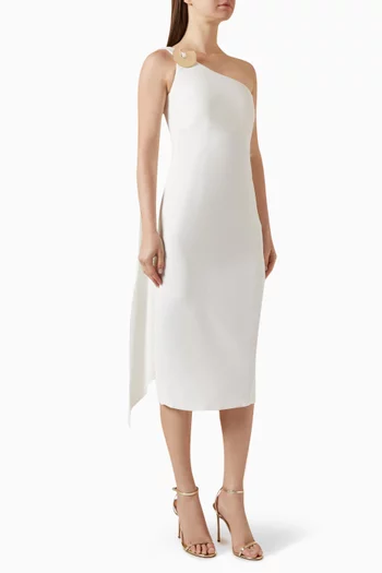 One-shoulder Buckle Midi Dress