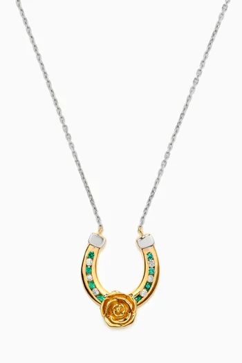 Lucky Rose Horseshoe Emerald Necklace in 18kt White Gold