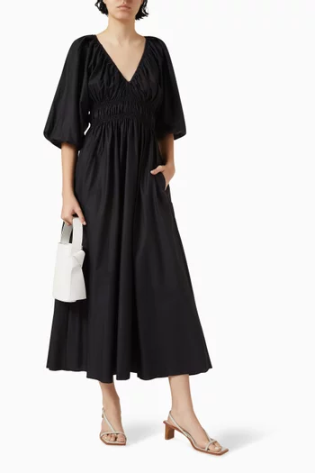 Shirred Midi Dress in Organic Cotton