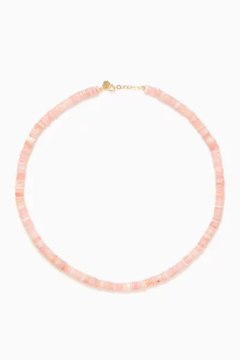 Rondelles Pink Opal Beaded Necklace in 18kt Gold